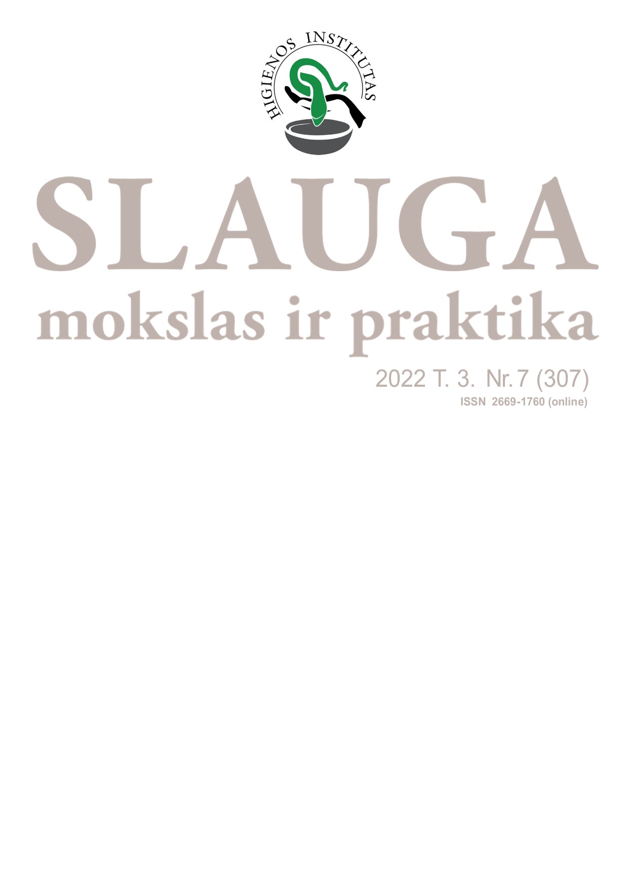 Slauga. Mokslas ir praktika viršelis 2022 T. 3. Nr. 7 (307)