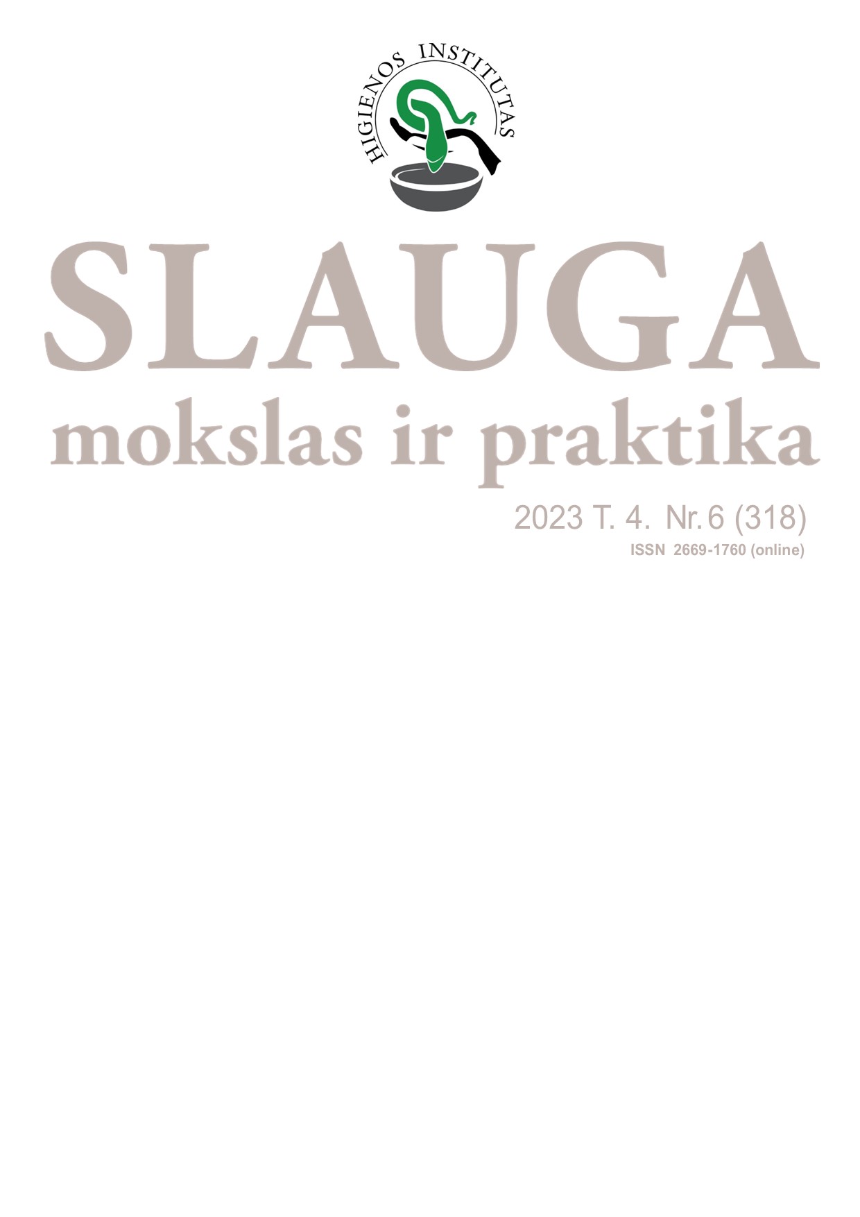 Slauga. Mokslas ir praktika viršelis 2023 T. 4. Nr. 6 (318)